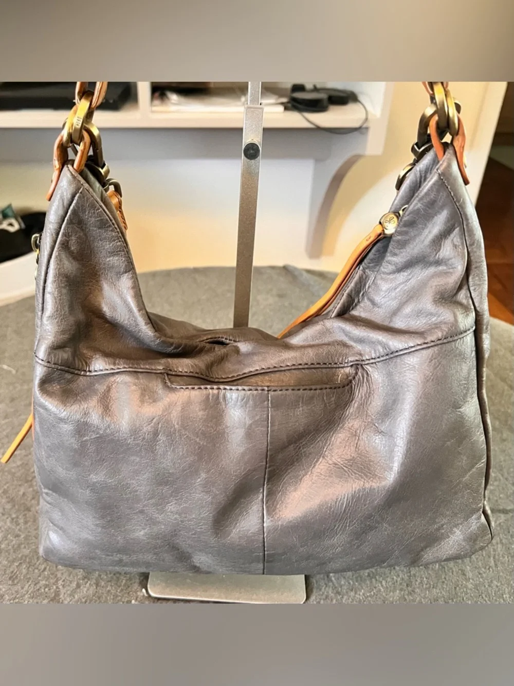 HOBO Delilah Gray Leather Convertible Satchel Hobo Bag Orig $288